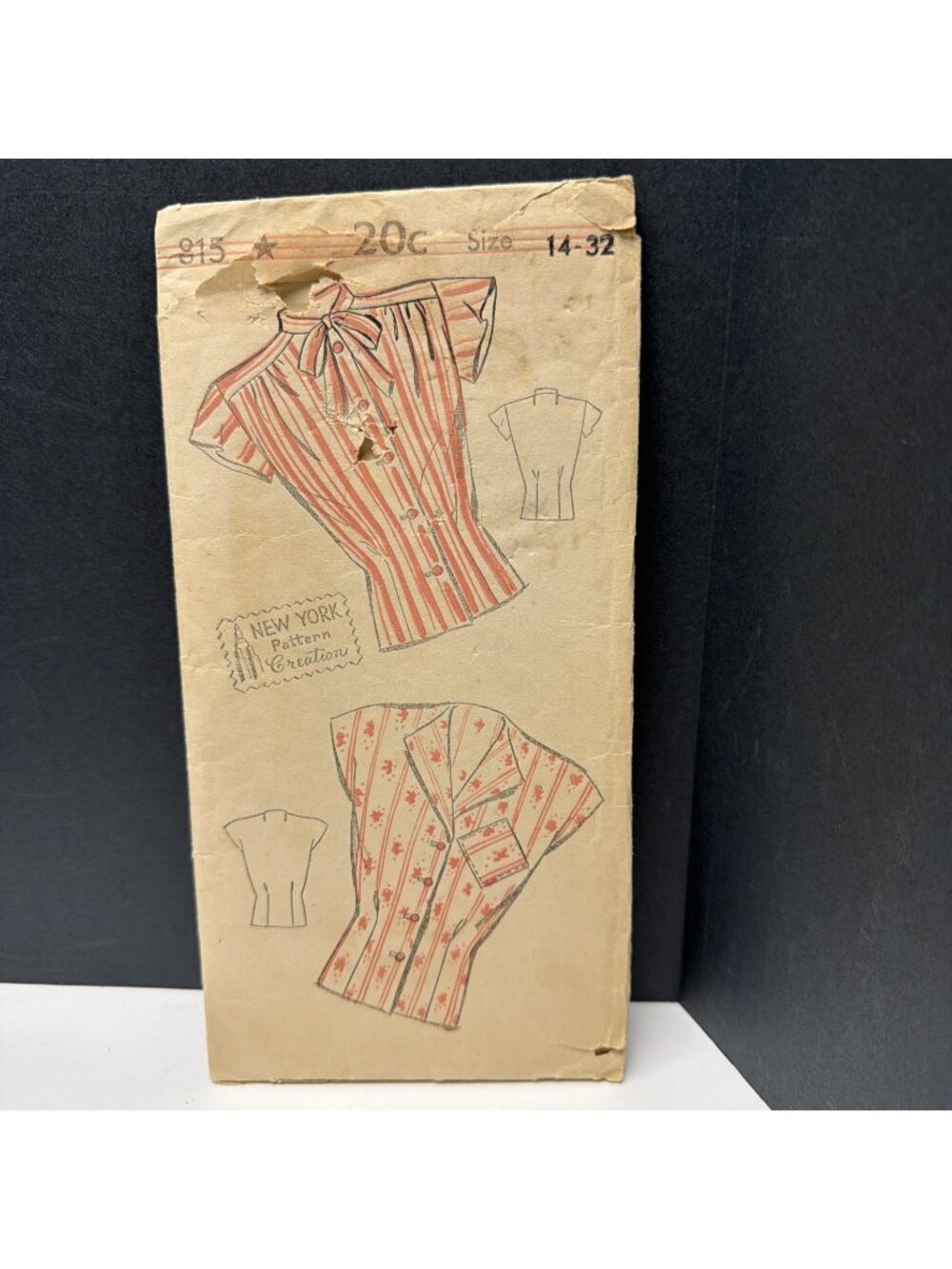 New York Pattern Company blouse sewing pattern 815 Size 14-32?Vintage 40’s -50’s
